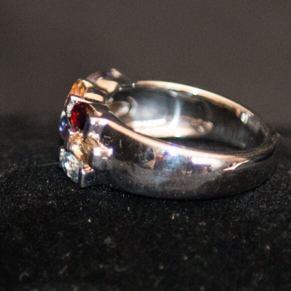 Multi-Coloured Sterling Silver Ring Size 7 - Picture 3 of 4